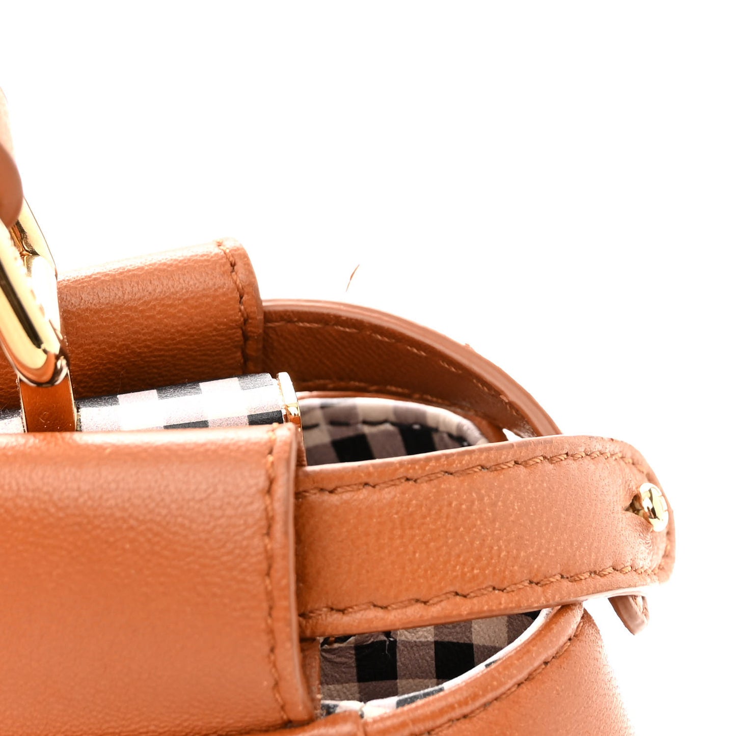 Nappa Vitello Century Gingham Embossed Mini Peekaboo Iconic Satchel Brandy White Black