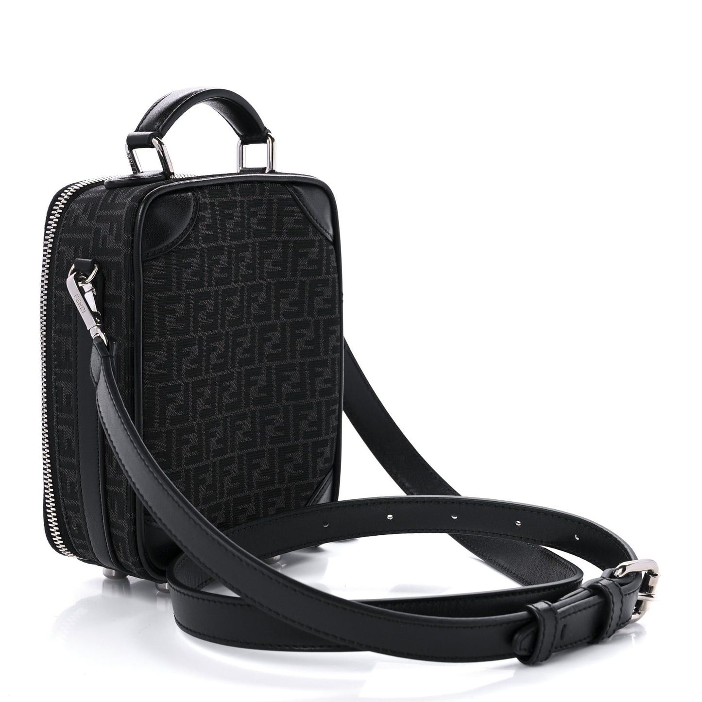Recycled Fabric Jacquard Vitello Astro Micro FF Mini Trolley Bag Asfalto Black