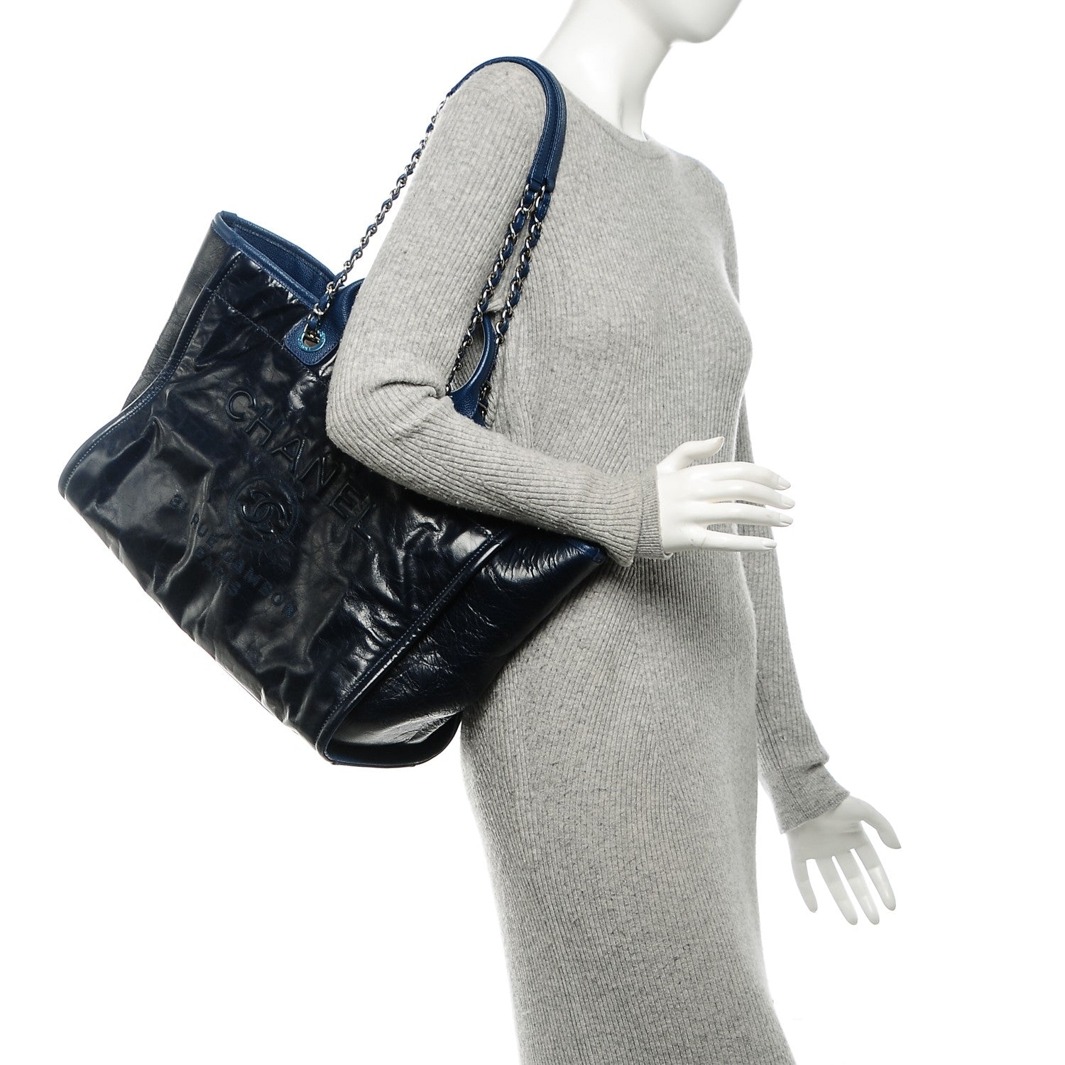 Chanel Glazed Calfskin Large Deauville Tote Blue 2 of 7