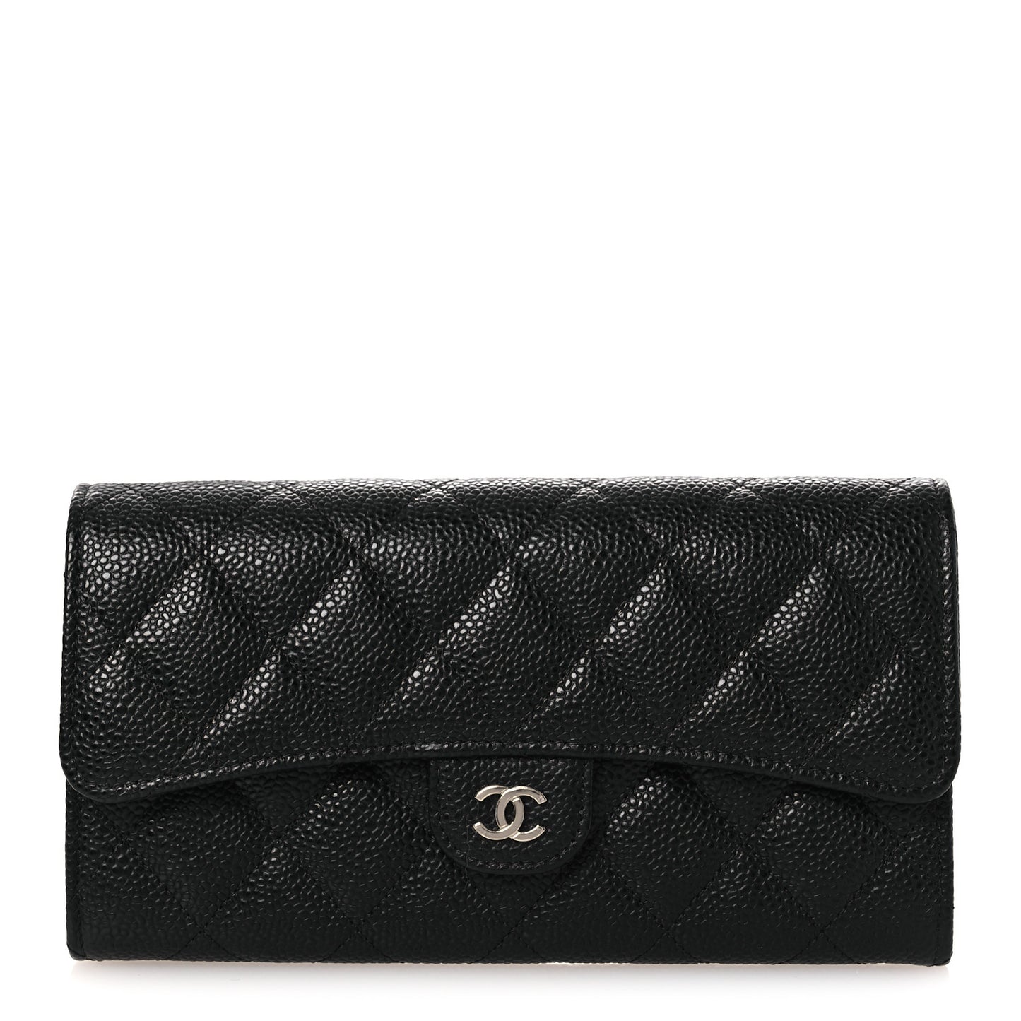 Caviar Quilted Large Gusset Flap Wallet Black