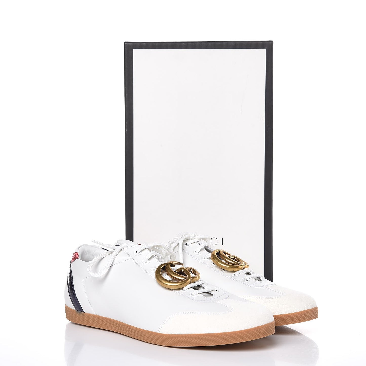 Calfskin Metallic Ayers Mens Bambi GG Sneakers 11 Great White Notte Red