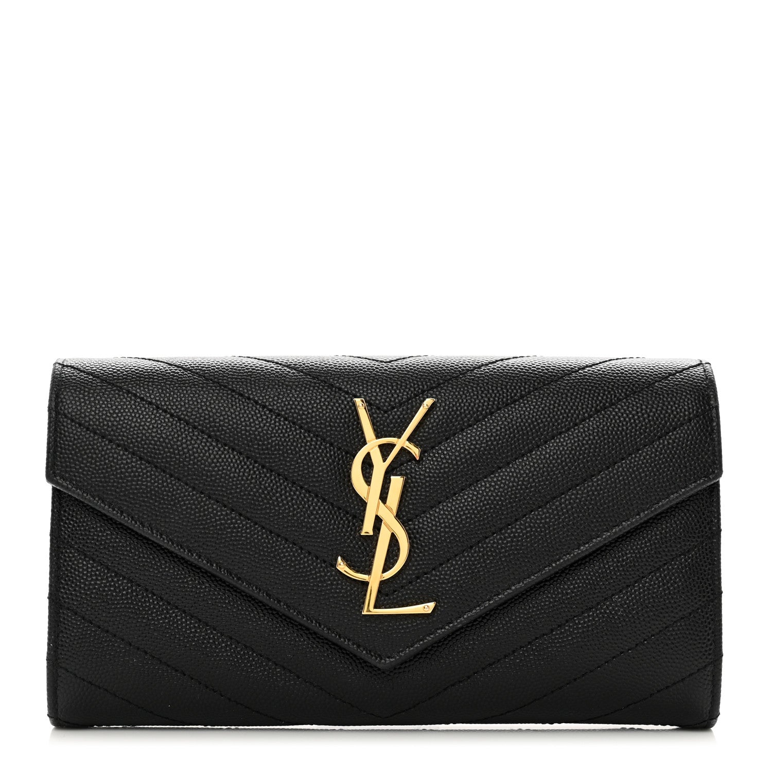 Saint Laurent Grain De Poudre Matelasse Chevron Monogram Flap Wallet Black 1 of 7