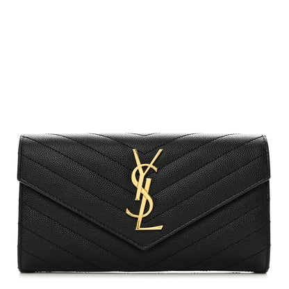 Saint Laurent Grain De Poudre Matelasse Chevron Monogram Flap Wallet Black 1 of 7