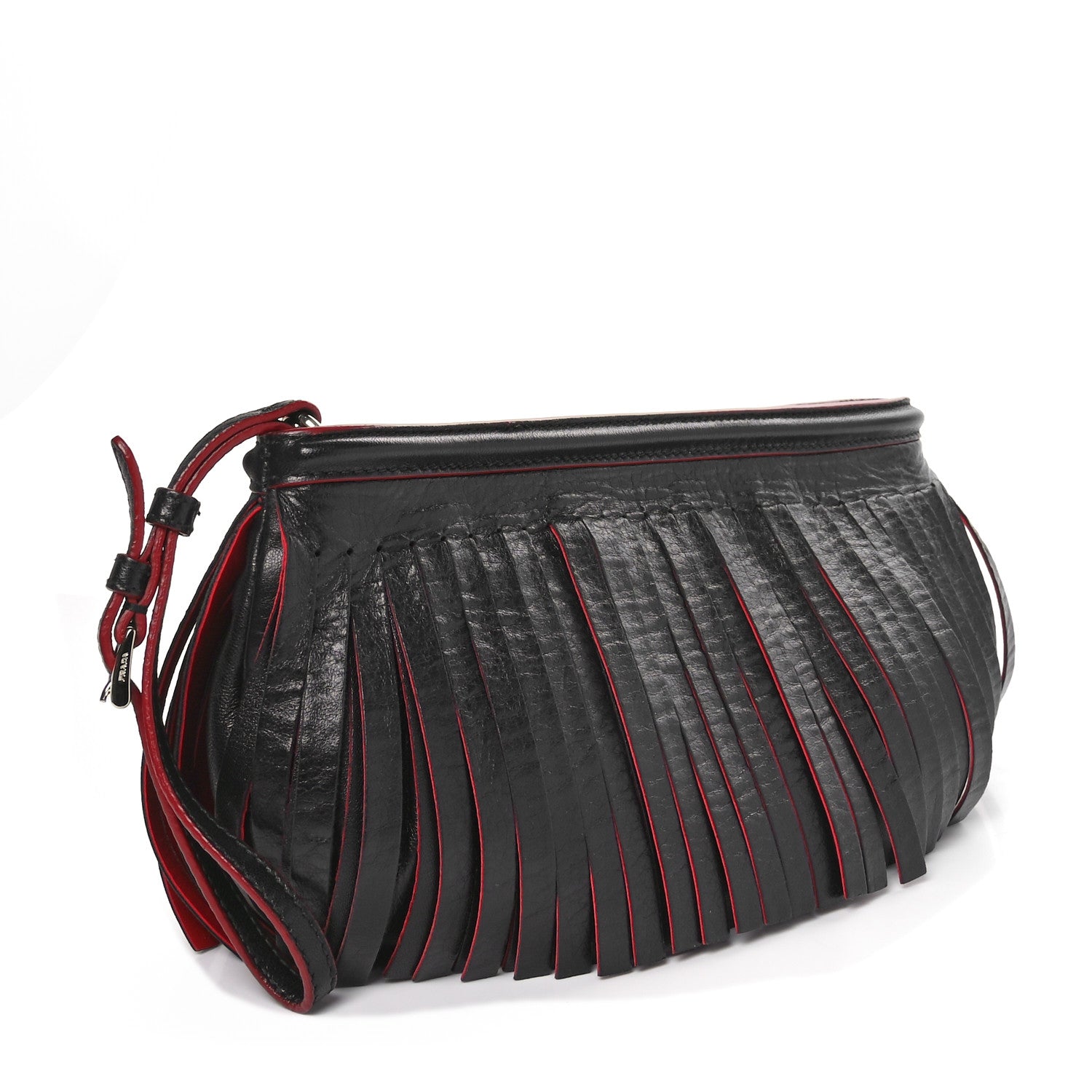 Prada Nappa Frange Wristlet Clutch Black Fuoco 3 of 13