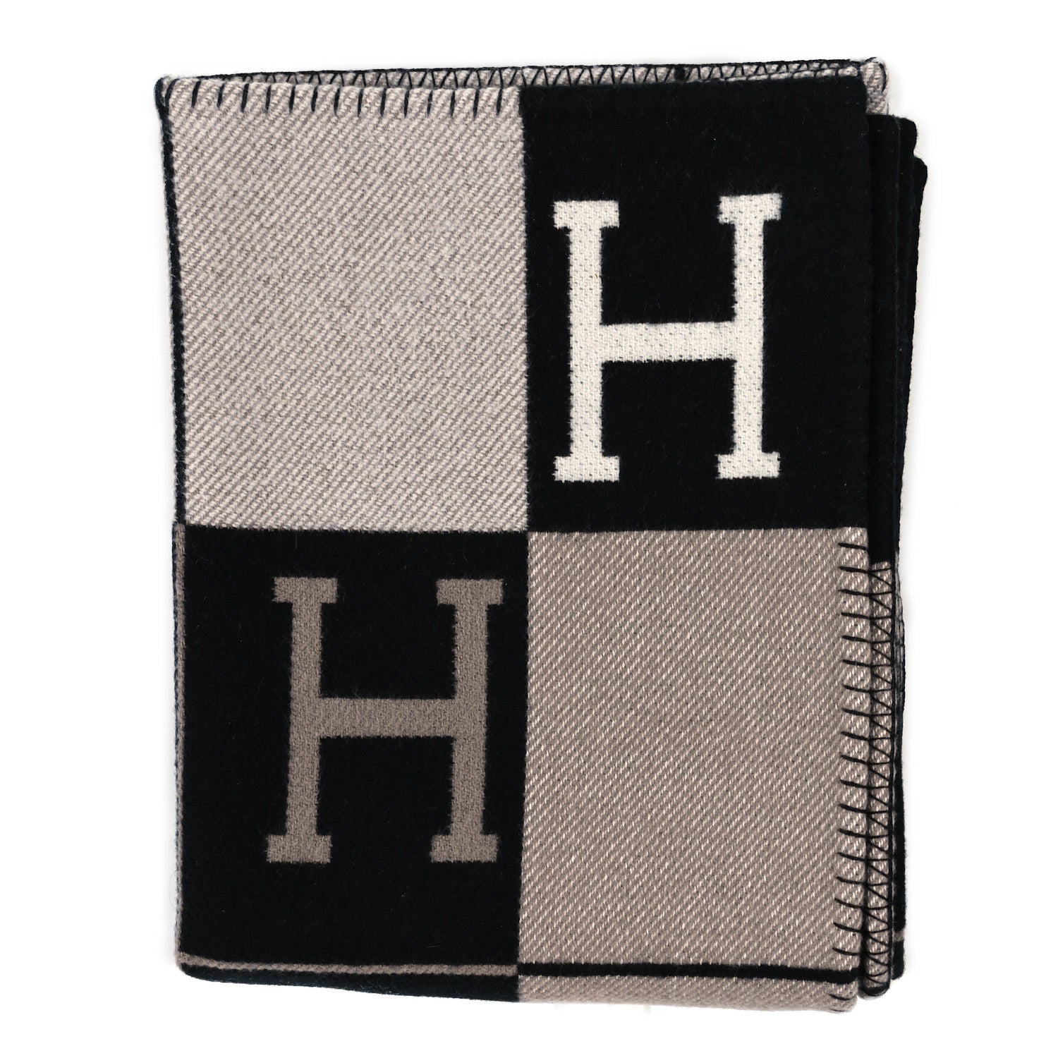 Hermes Wool Cashmere Avalon III Blanket Ecru Black 1 of 3