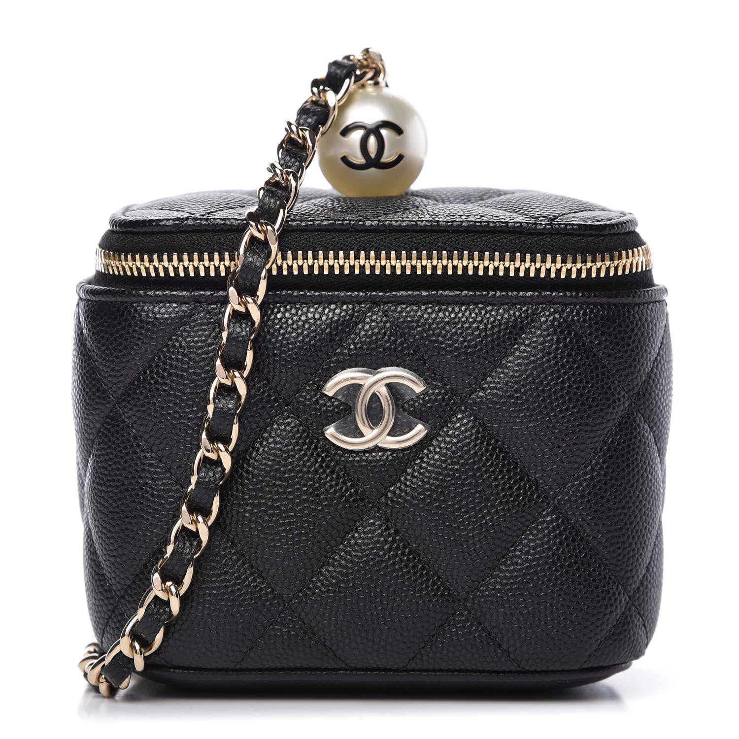 Chanel Caviar Quilted Mini Pearl On Top Vanity Case With Chain Black 1 of 10