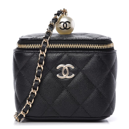 Chanel Caviar Quilted Mini Pearl On Top Vanity Case With Chain Black 1 of 10