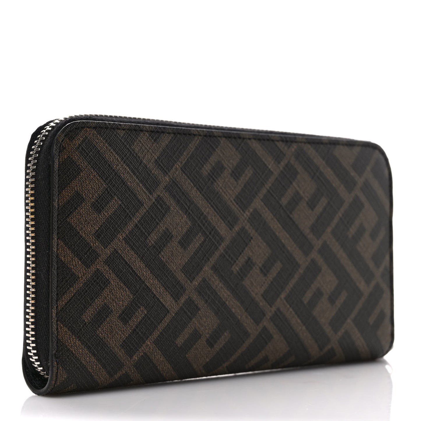 Glazed Fabric Vitello Liberty FF 1974 Diagonal Zip Around Wallet Tobacco Rosso Black