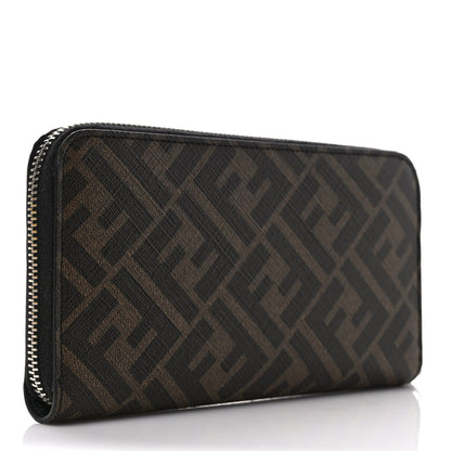 Fendi Glazed Fabric Vitello Liberty FF 1974 Diagonal Zip Around Wallet Tobacco Rosso Black 3 of 7