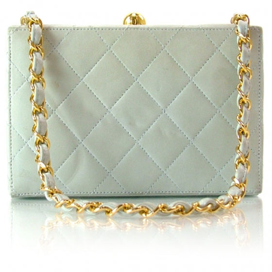 Lambskin Quilted Box Handbag Sky Blue