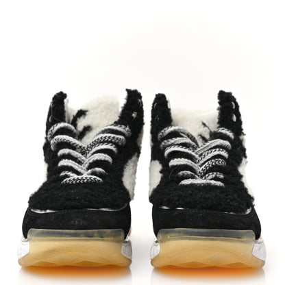 Chanel Shearling Suede CC High Top Sneakers 35.5 Black White 2 of 6