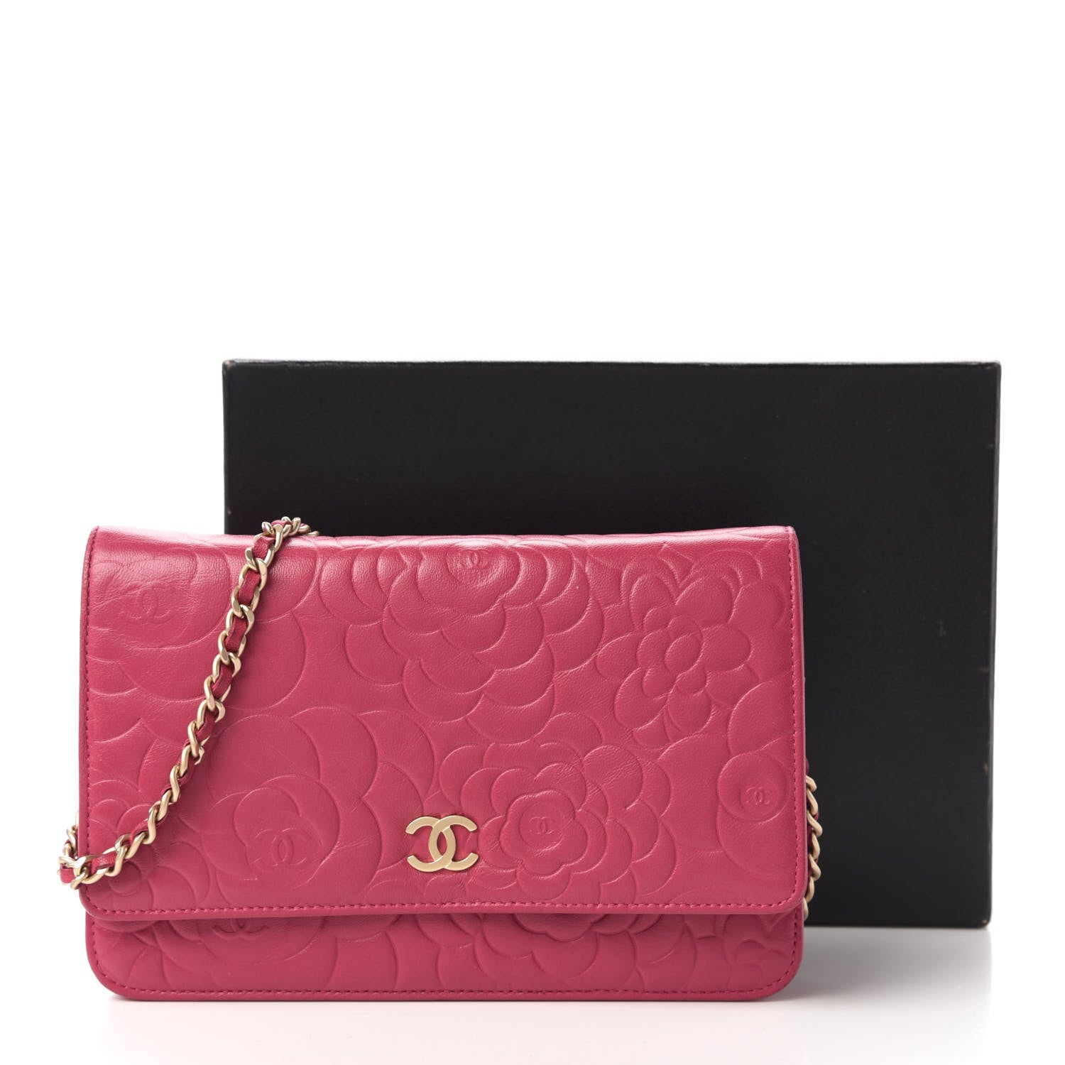 Chanel Lambskin Camellia Embossed Wallet On Chain WOC Pink 11 of 11