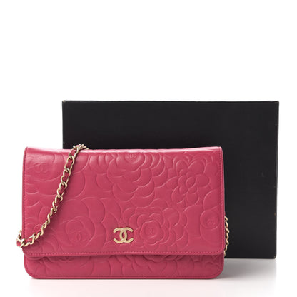 Chanel Lambskin Camellia Embossed Wallet On Chain WOC Pink 11 of 11