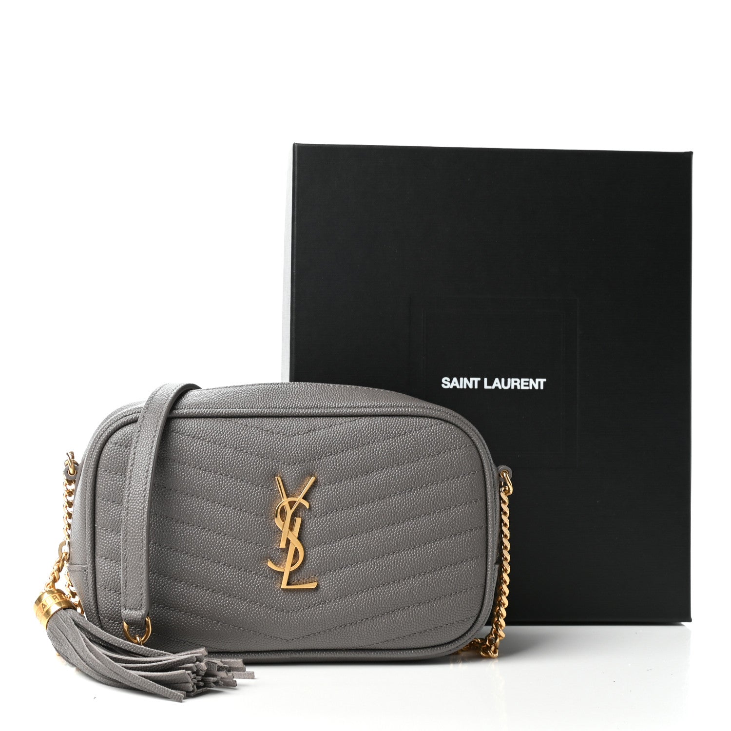 Saint Laurent Grain De Poudre Matelasse Monogram Mini Lou Camera Bag Fog 10 of 10