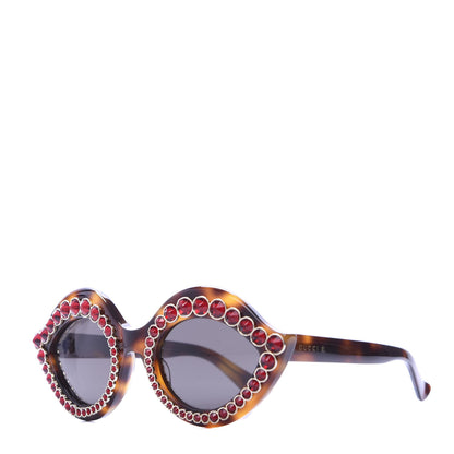 Gucci Acetate Crystal Studded Cat Eye Sunglasses GG0045S Tortoise 1 of 8
