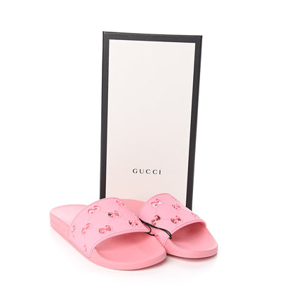 Gucci Rubber GG Monogram Perforated Womens Slide Sandals 38 Rose Box 7 of 7