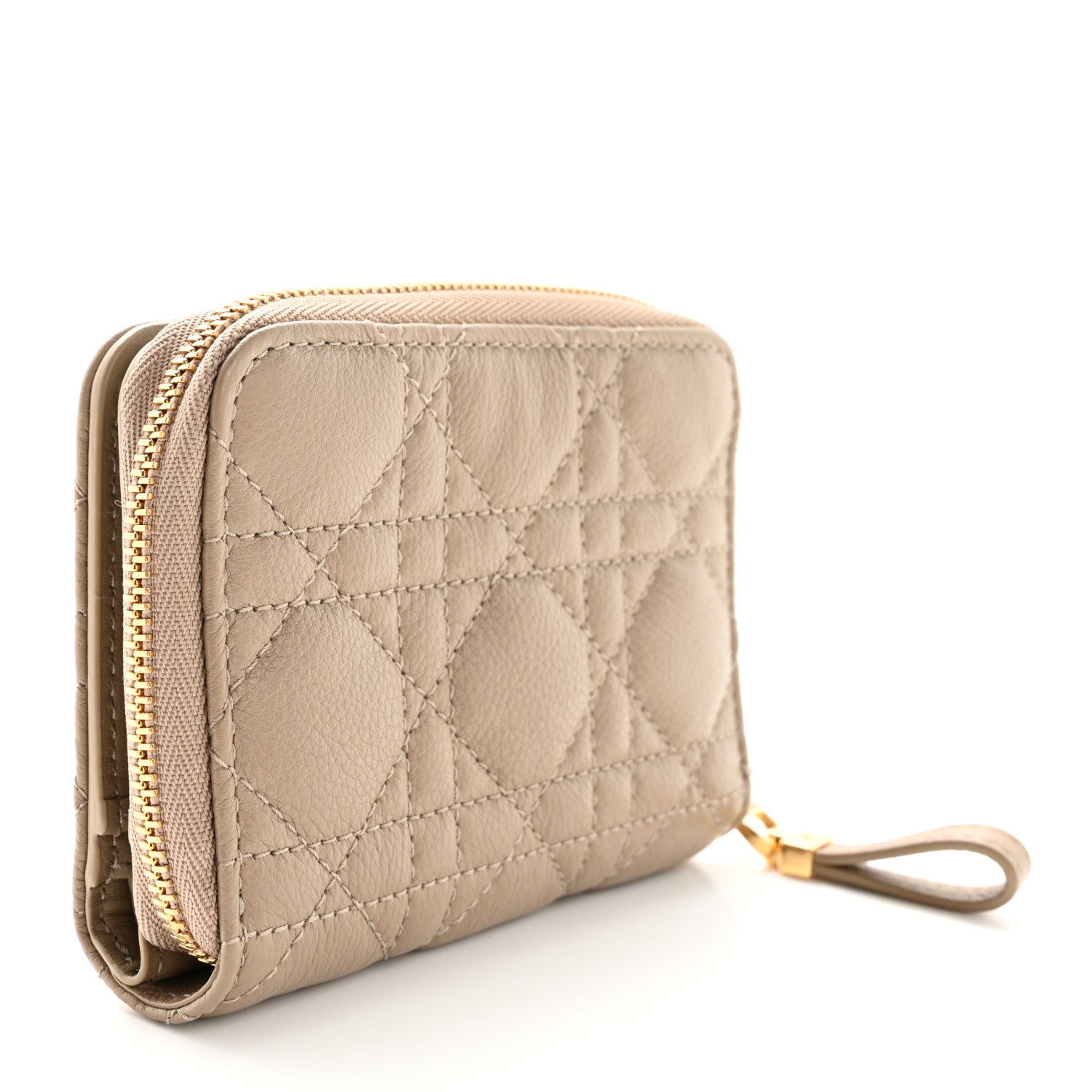 Christian Dior Grained Calfskin Supple Cannage Caro Scarlet Zipped Wallet Sand 3 of 10