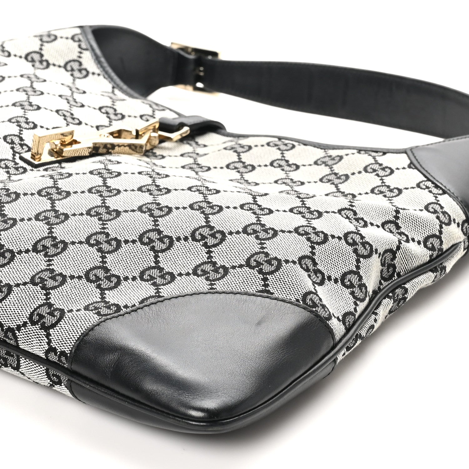 Gucci Monogram Lobster Clasp Jackie O Hobo Beige Black 10 of 10