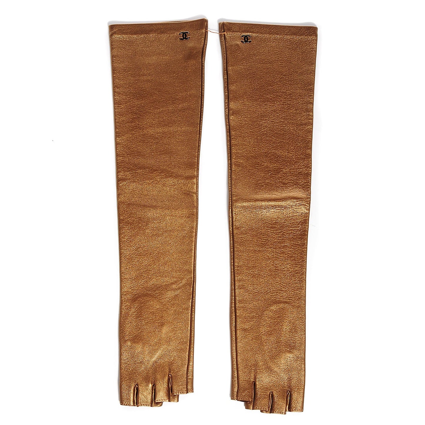 Metallic Lambskin Long Fingerless Gloves Bronze 7