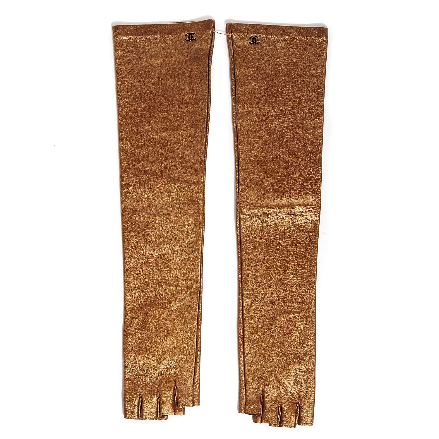 Chanel Metallic Lambskin Long Fingerless Gloves Bronze 7 1 of 6