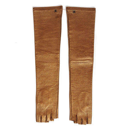 Chanel Metallic Lambskin Long Fingerless Gloves Bronze 7 1 of 6