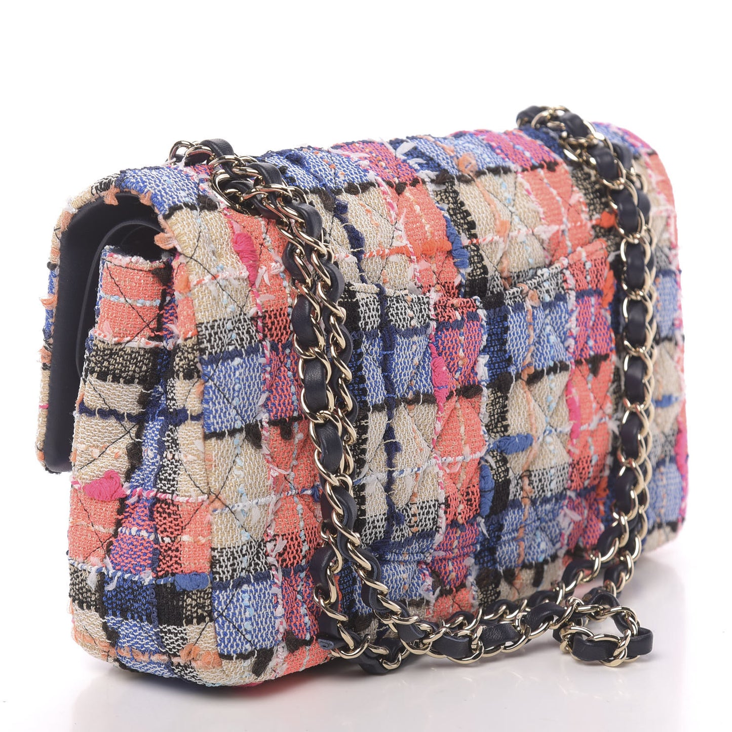 Tweed Quilted Medium Double Flap Blue Orange Yellow