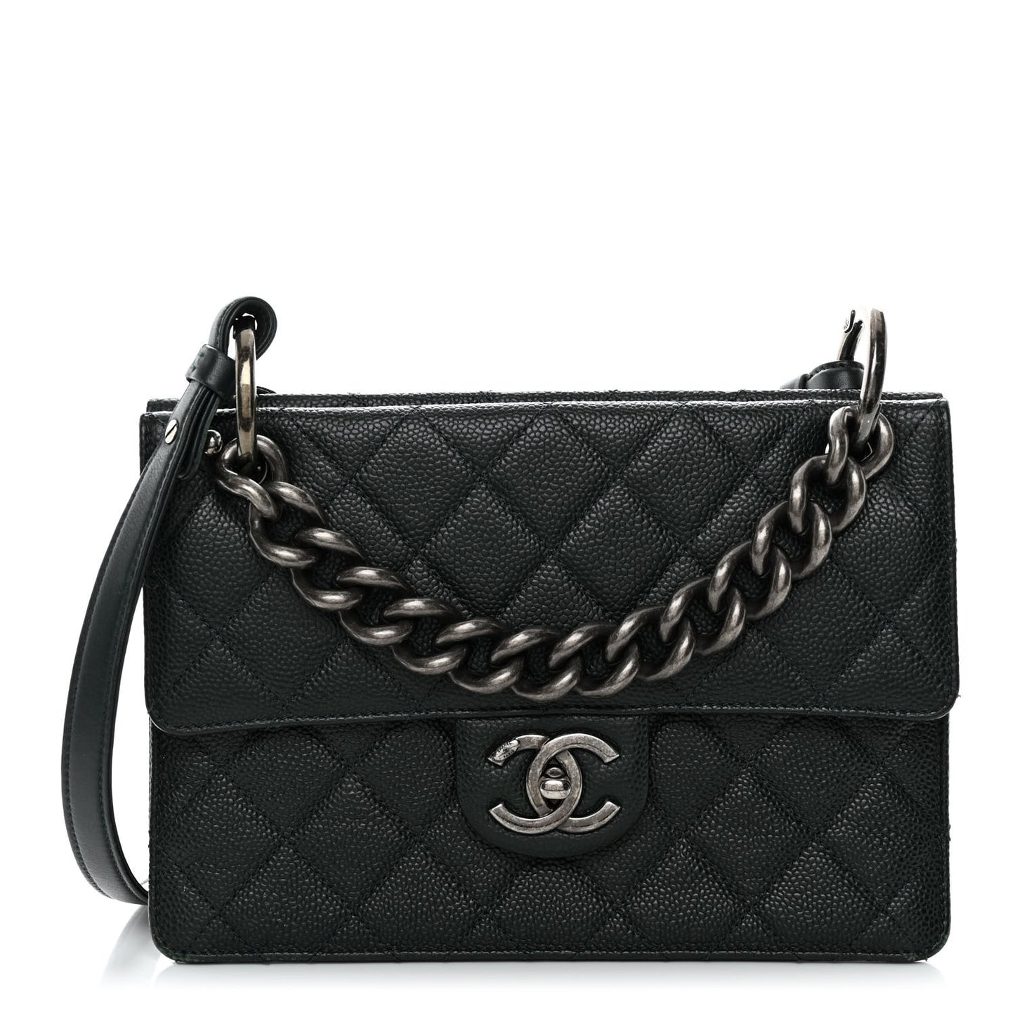Caviar Quilted Medium Retro Class Flap Dark Green