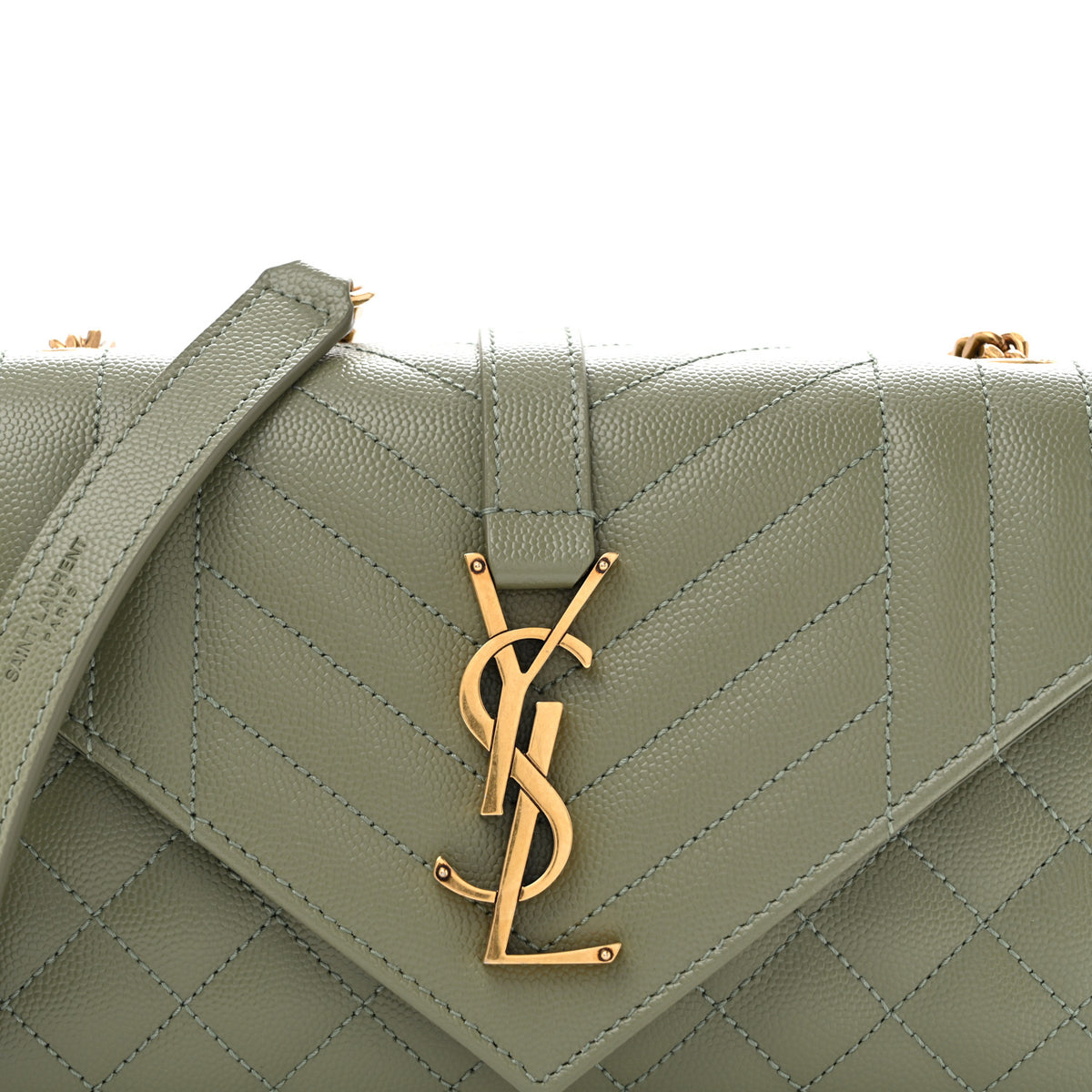 Grain De Poudre Textured Mixed Matelasse Triquilt Small Monogram Satchel  Light Sage