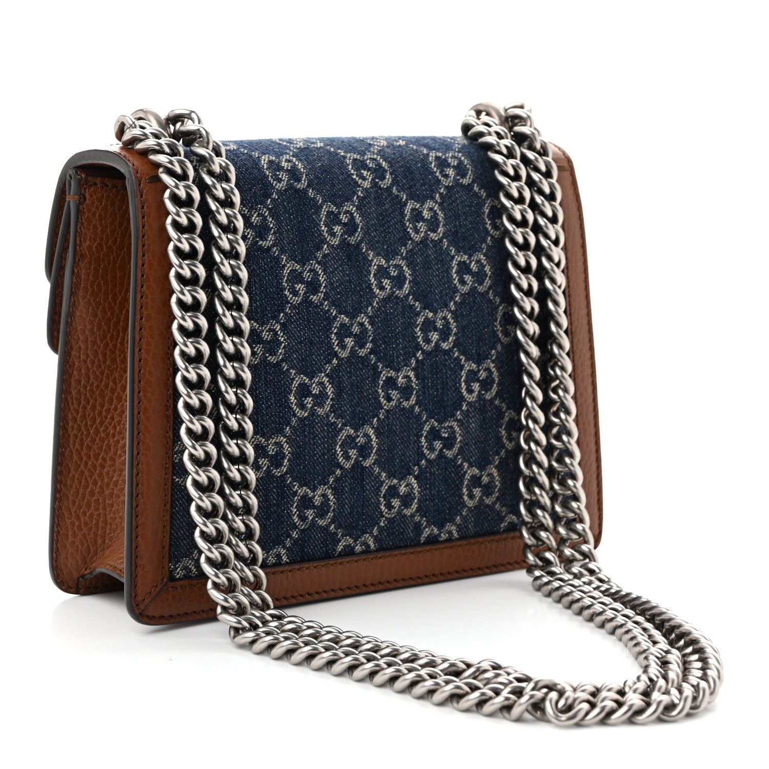 Gucci New Denim GG Monogram Dollar Calfskin Enamel Mini Dionysus Shoulder Bag Blue Tea Cuir Epilog Electric Blue 3 of 10
