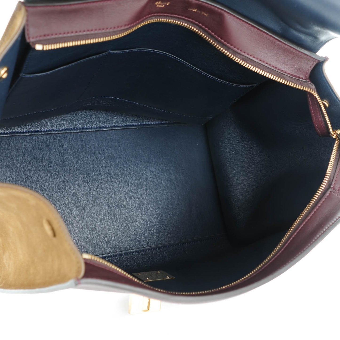 Smooth Calfskin Suede Medium Tri-Color Trapeze Burgundy