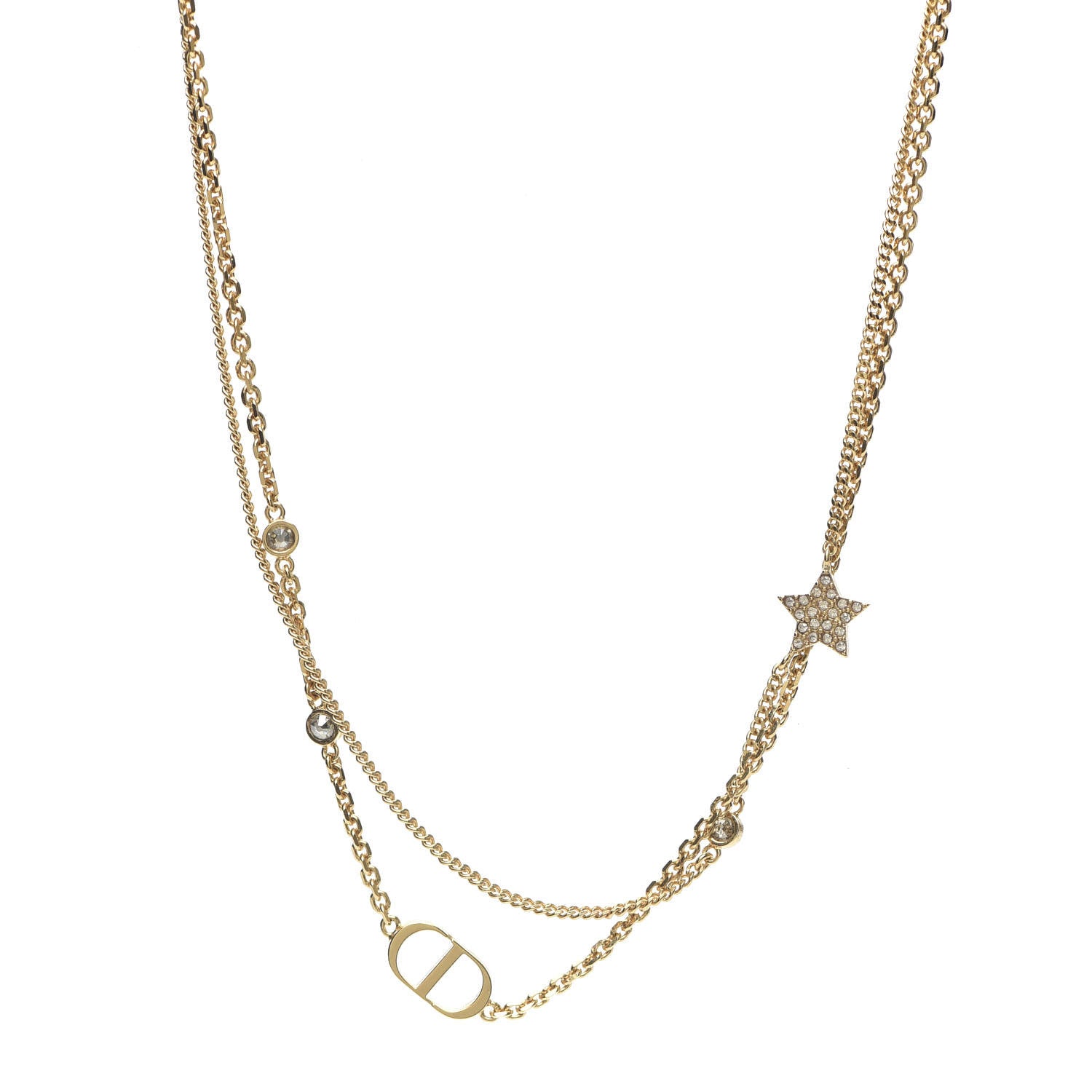 Christian Dior Metal Crystal Petit CD Double Necklace Gold 1 of 6