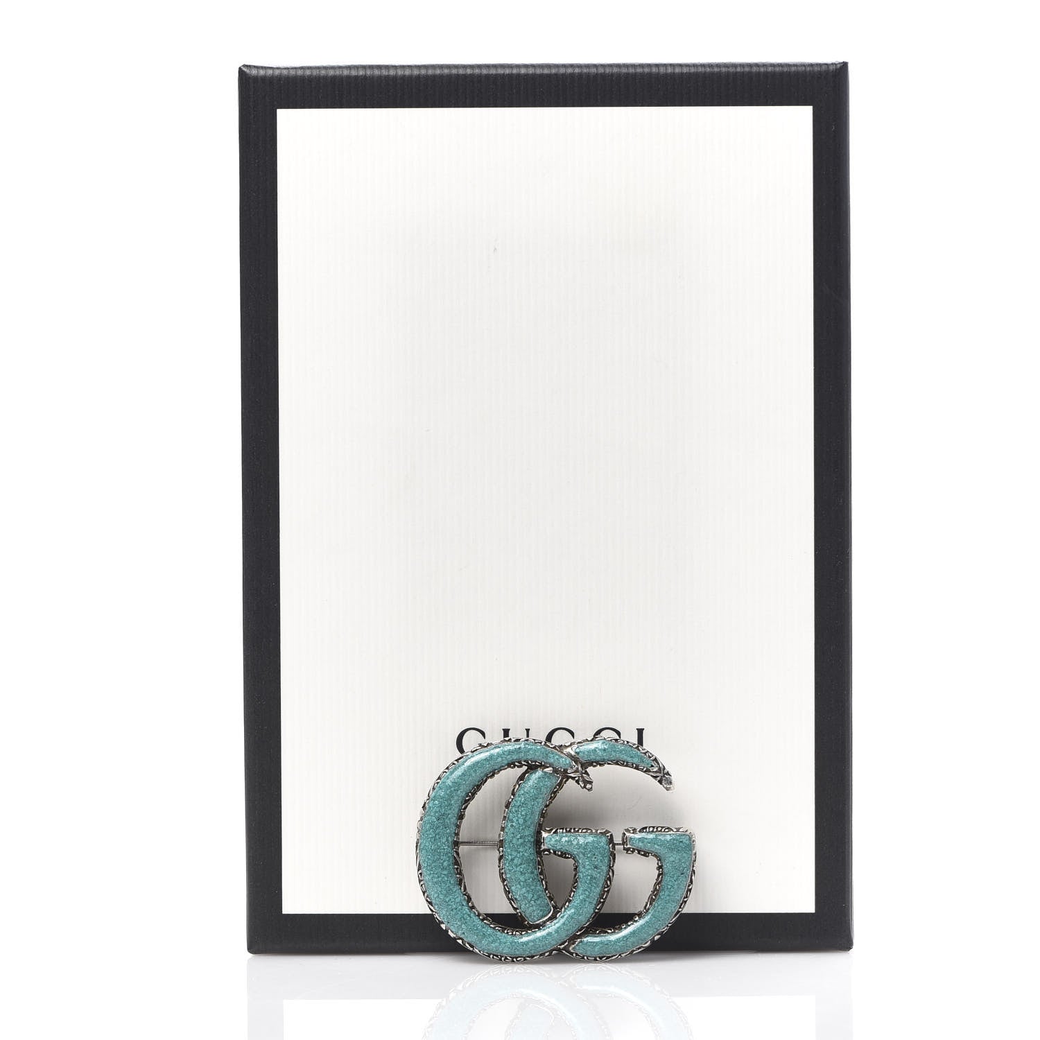 Gucci Sterling Silver Enamel GG Brooch Turquoise 5 of 5