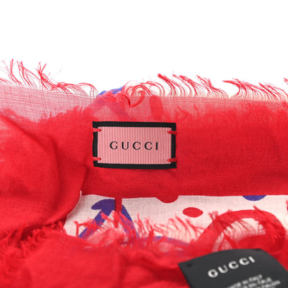Gucci Modal Silk GucciGhost Print Square Scarf White 2 of 3