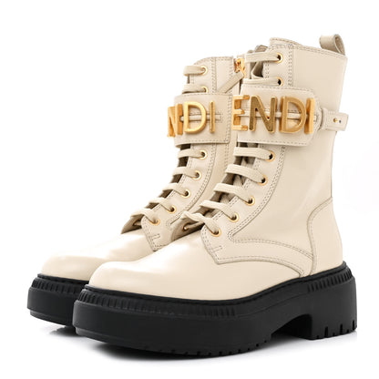 Fendi Vitello Abrasivato Fendigraphy 50mm Biker Boots 36 White 3 of 10