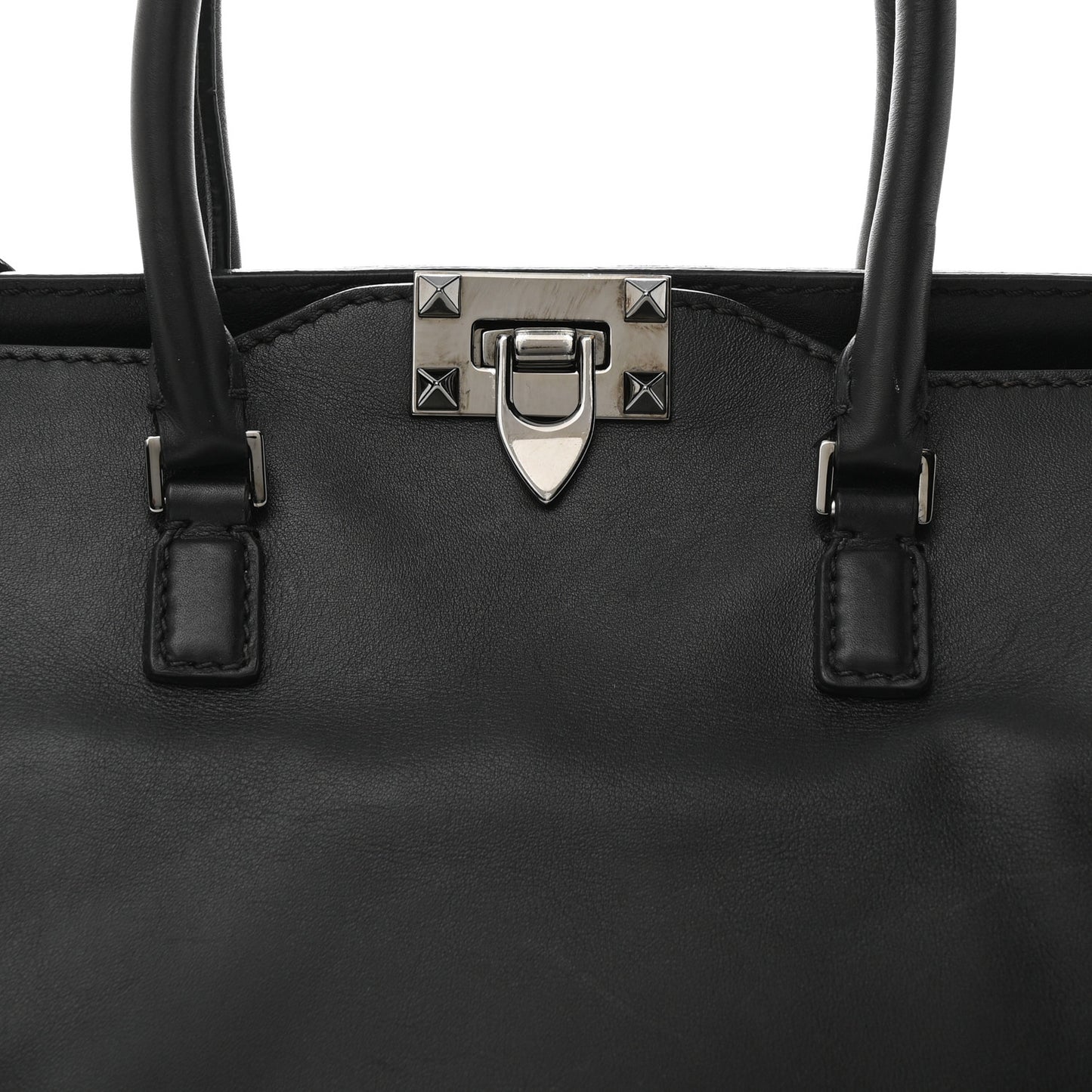 Vitello Rockstud Double Handle Tote Black