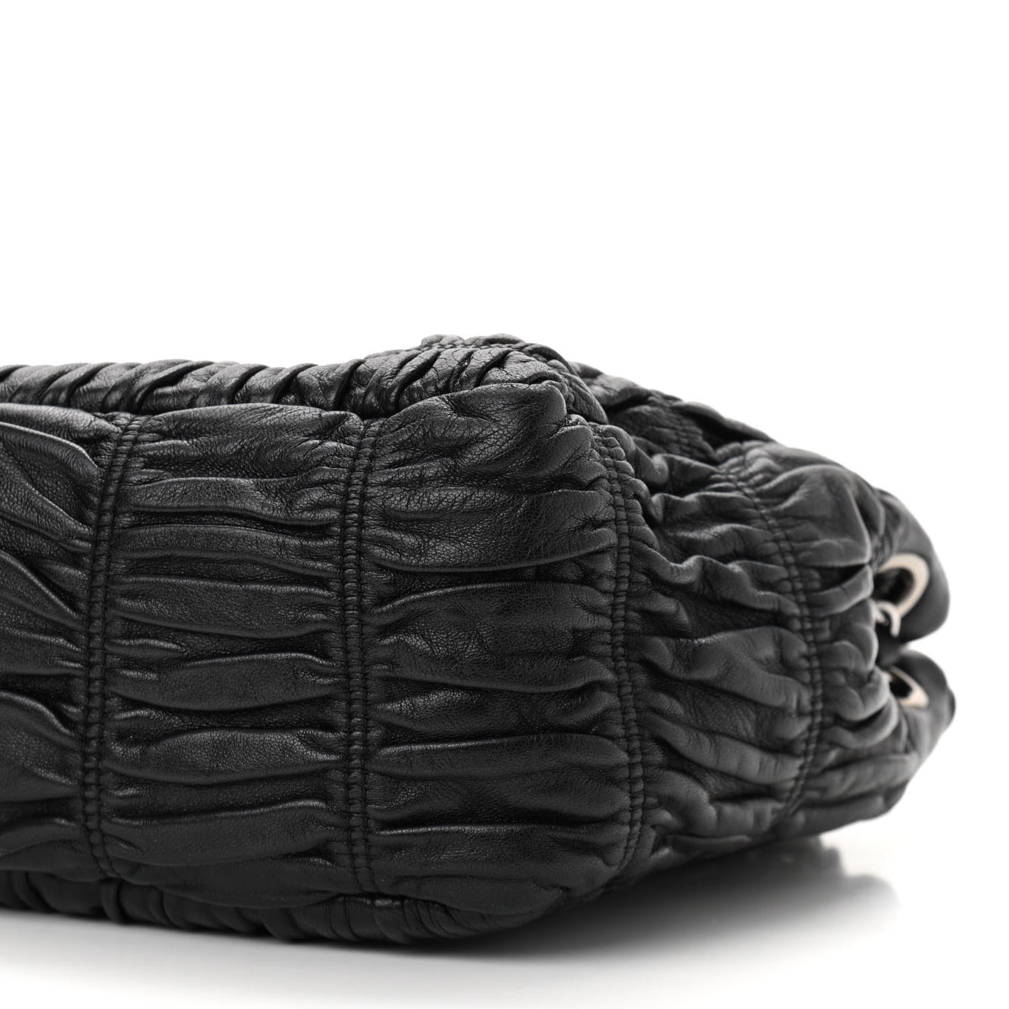 Nappa Gaufre Flap Chain Shoulder Bag Black