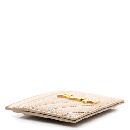 Saint Laurent Grain De Poudre Matelasse Chevron Monogram Credit Card Case Dark Beige 4 of 7