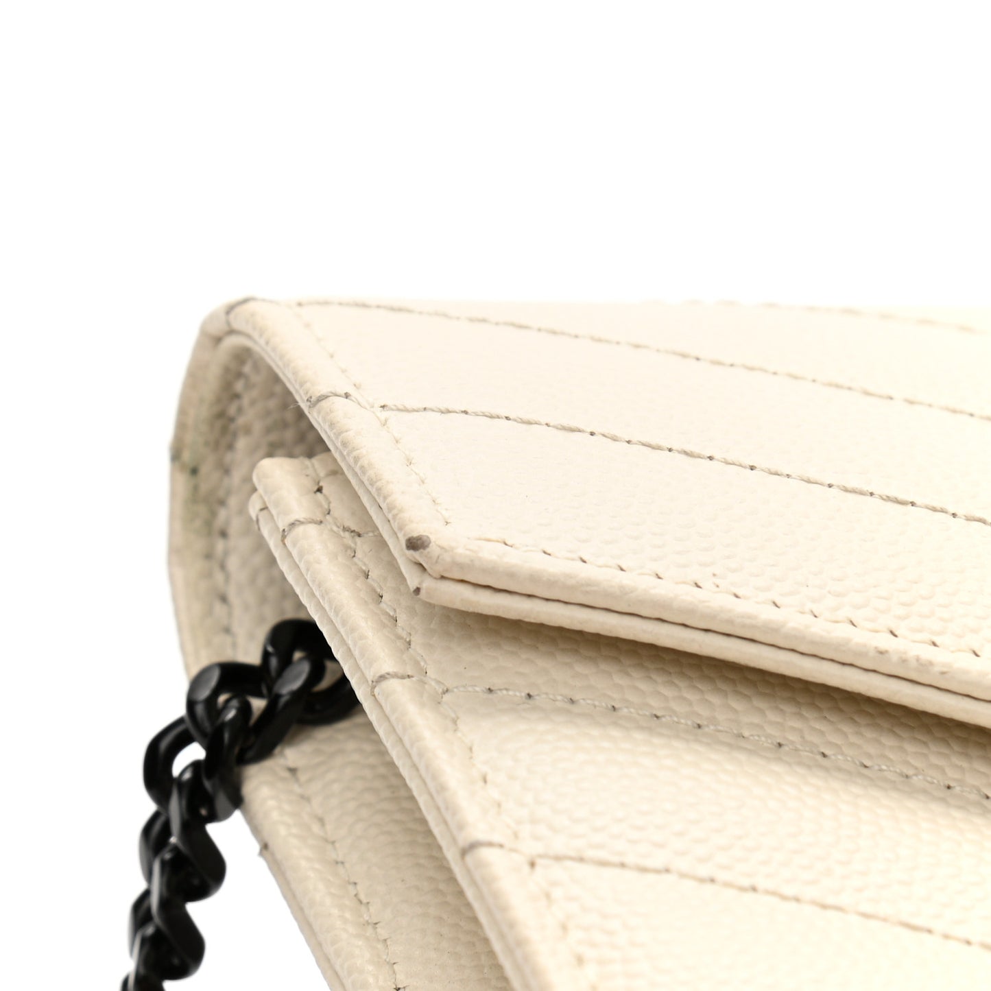 Grain De Poudre Matelasse Chevron Monogram Envelope Chain Wallet Dove White