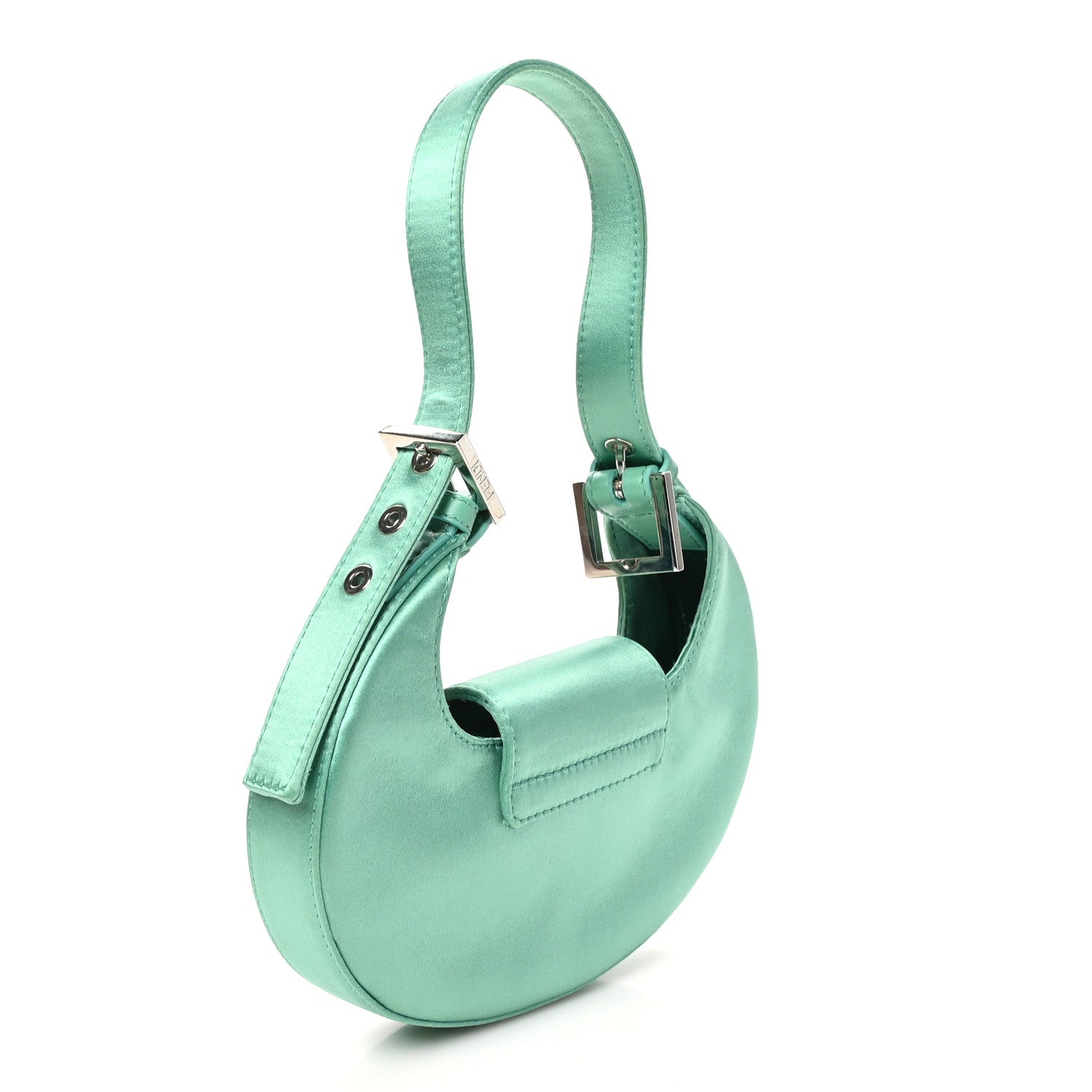 Fendi Silk Satin Mini Cookie Hobo Bag Spring Turquoise 2 of 11