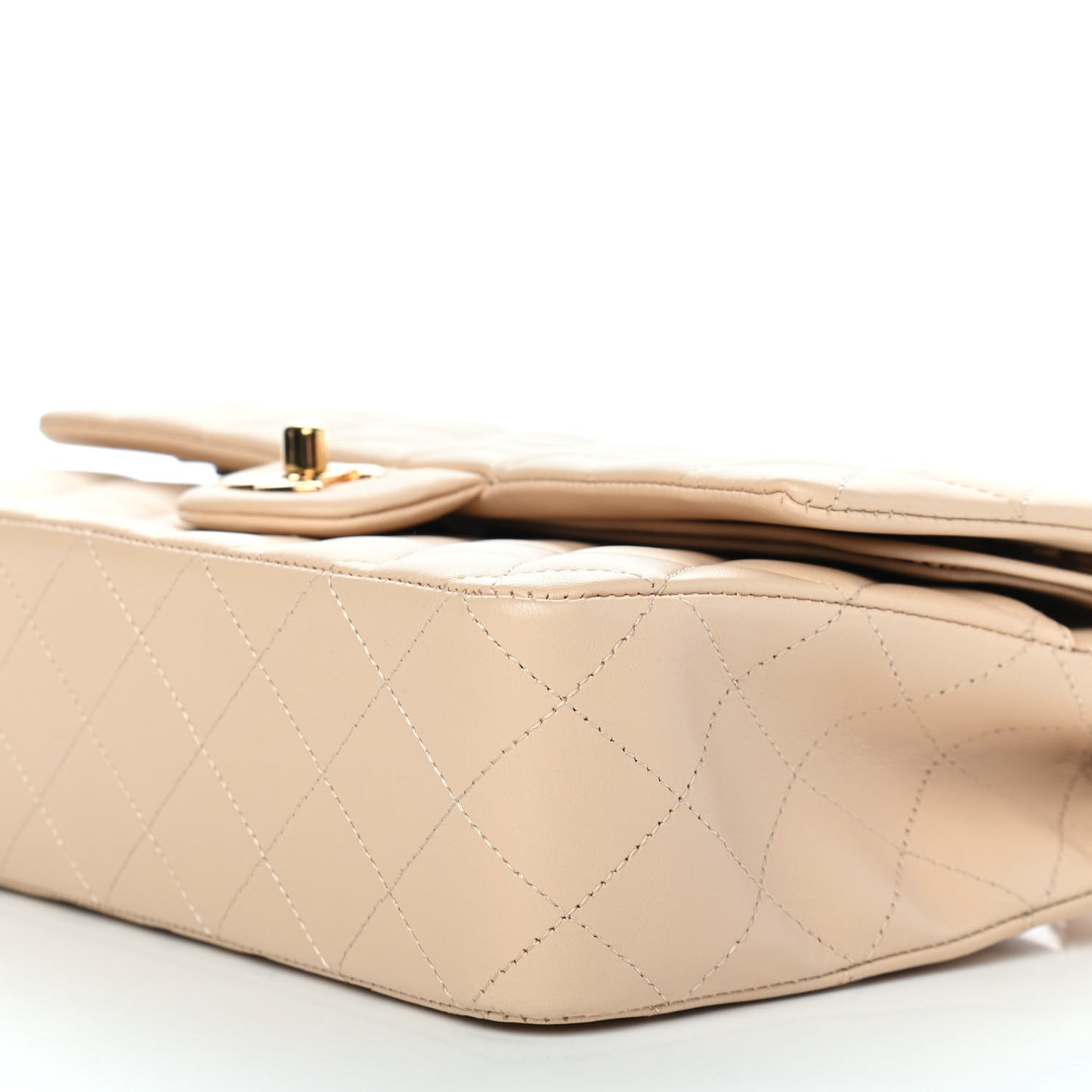 Lambskin Quilted Medium Double Flap Beige