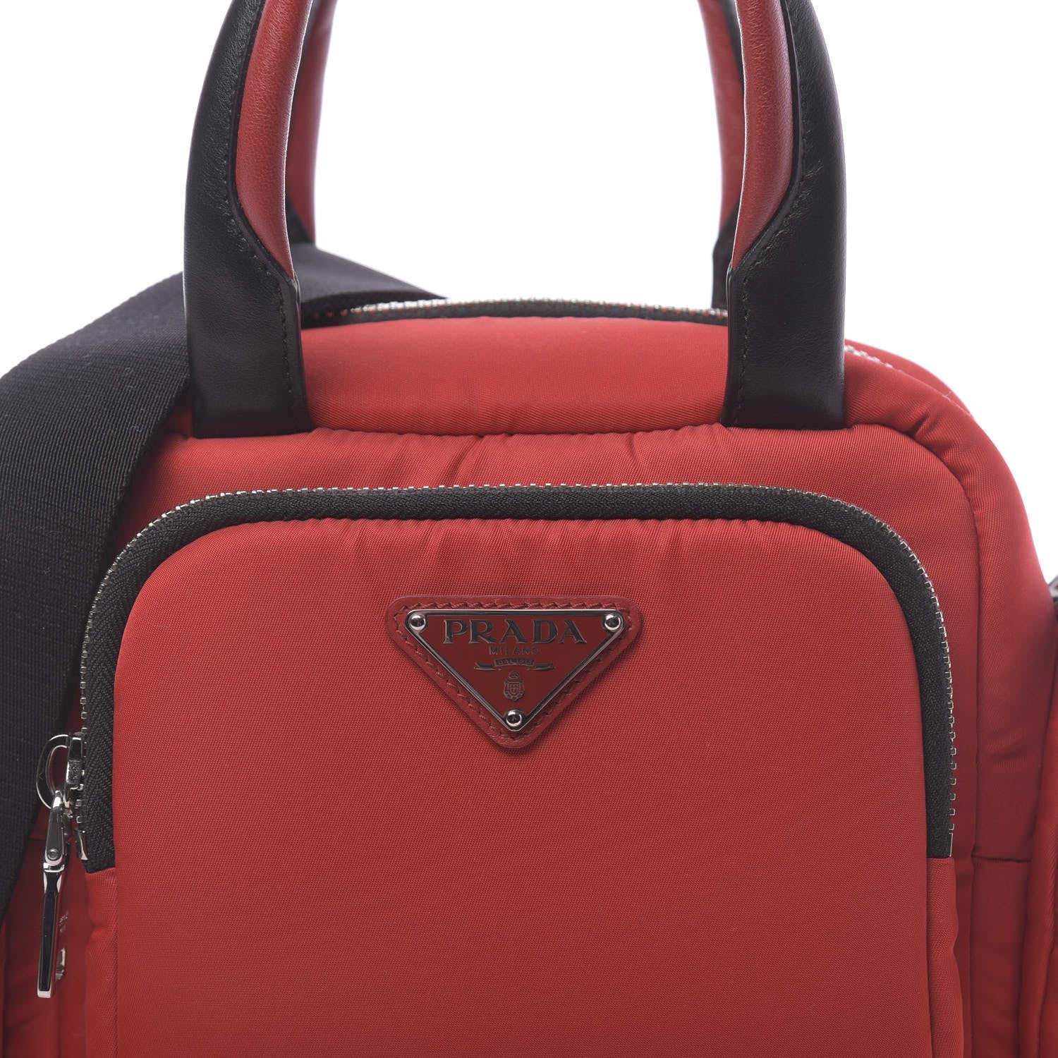 Prada Tessuto Nylon Pocket Top Handle Cargo Bag Rosso Black 9 of 9