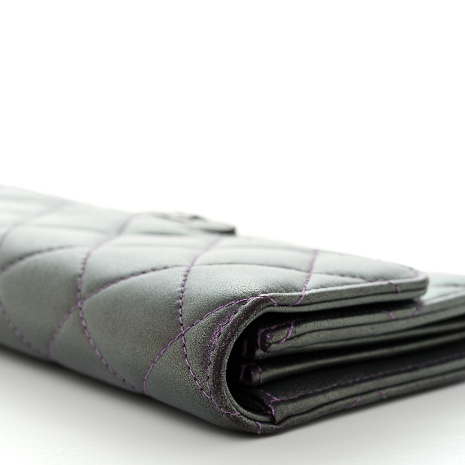 Chanel Iridescent Lambskin Quilted Large Gusset Flap Wallet Purple 13 of 16