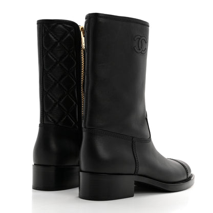 Chanel Calfskin Quilted CC Logo Mid Calf Boots 36 Black 4 of 9