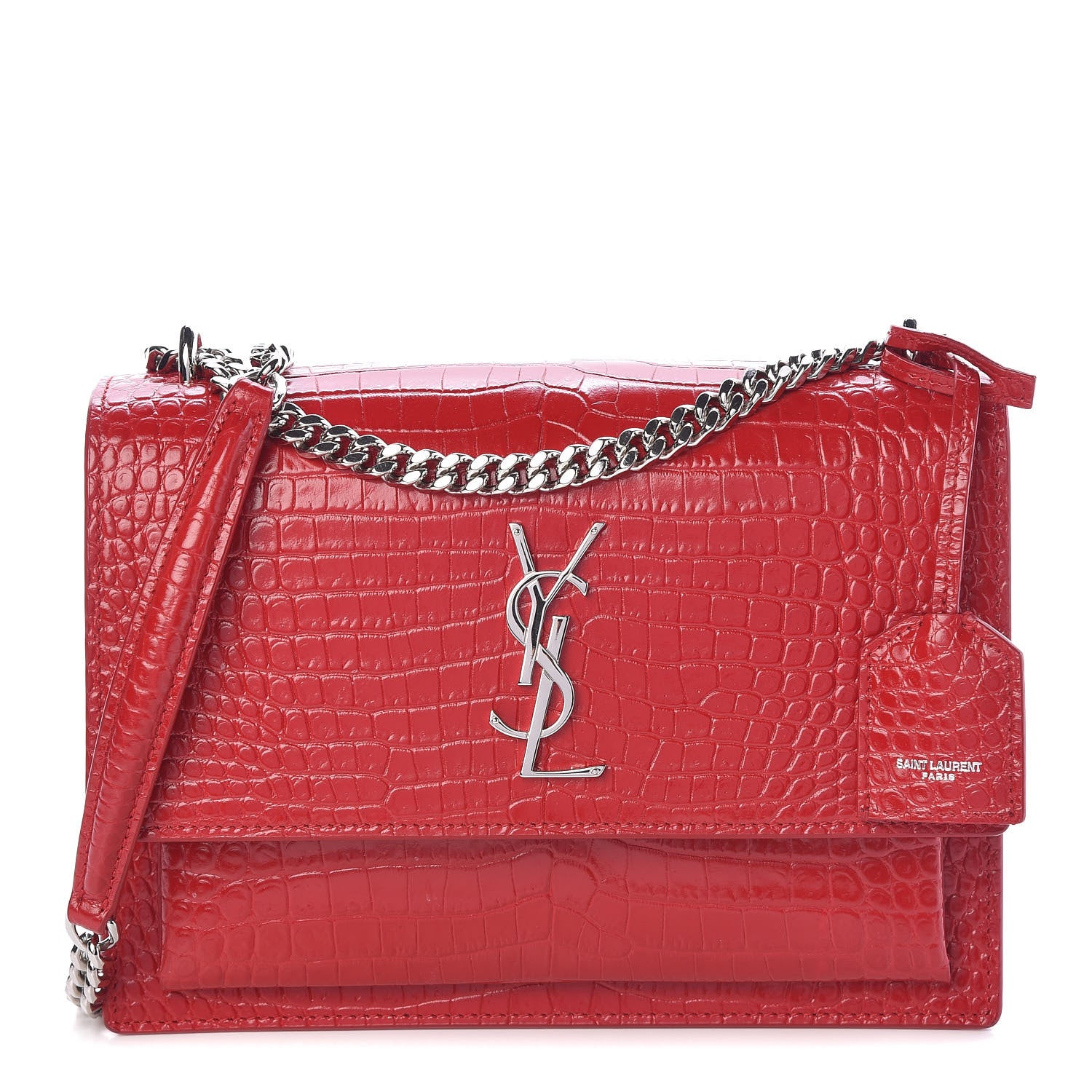 Saint Laurent Calfskin Crocodile Embossed Medium Monogram Sunset Rouge Eros 1 of 8