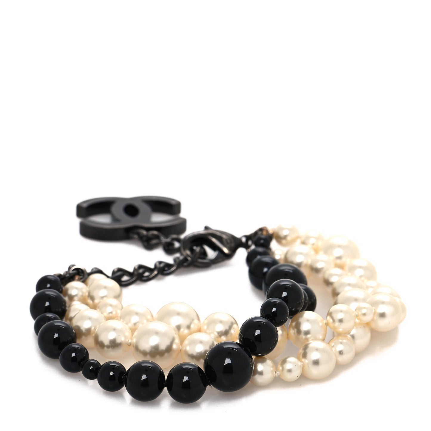 Pearl Bead CC Multistrand Bracelet Black