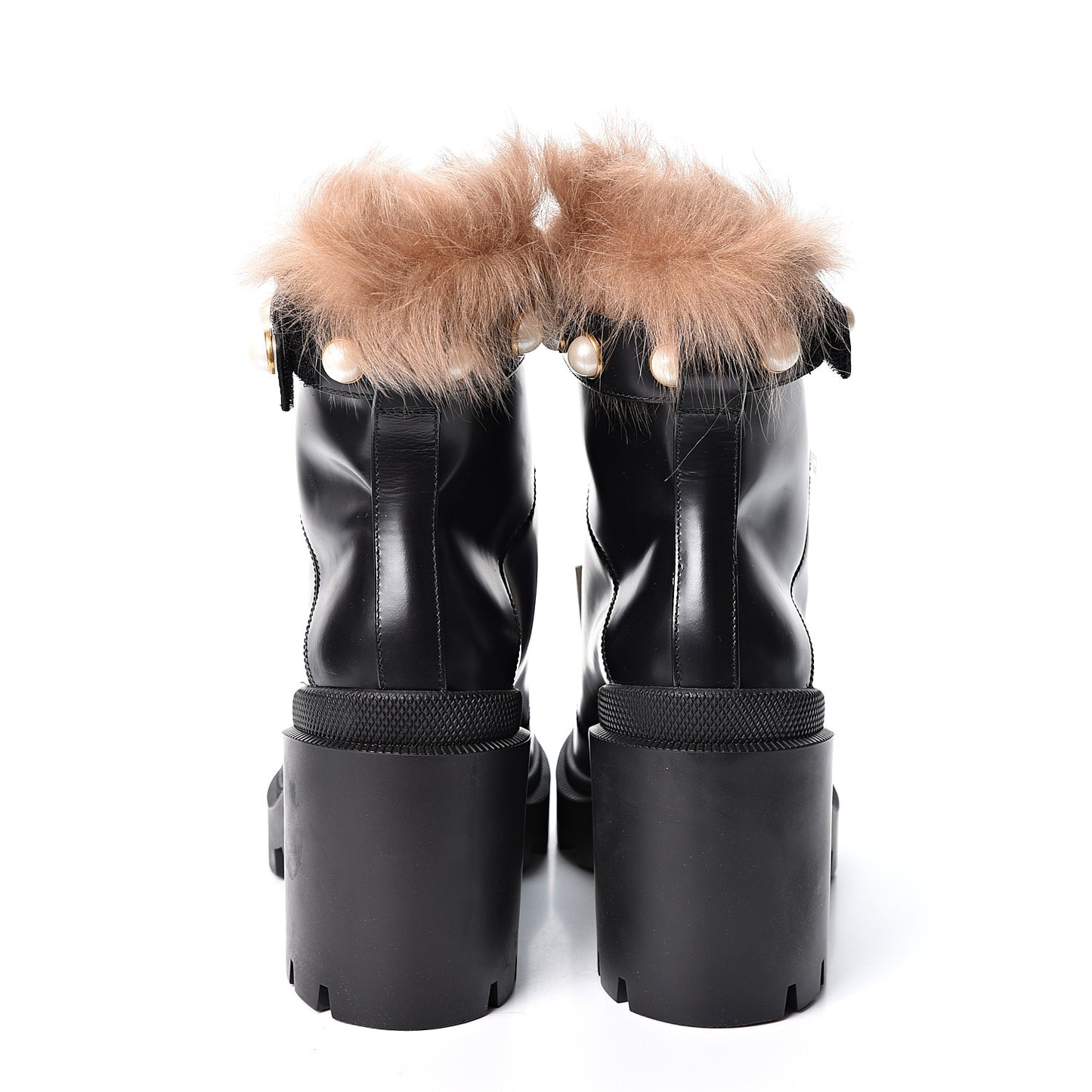 Magnum Calfskin Fur Pearl Lace Up Combat Ankle Boots 38.5 Black Naturale