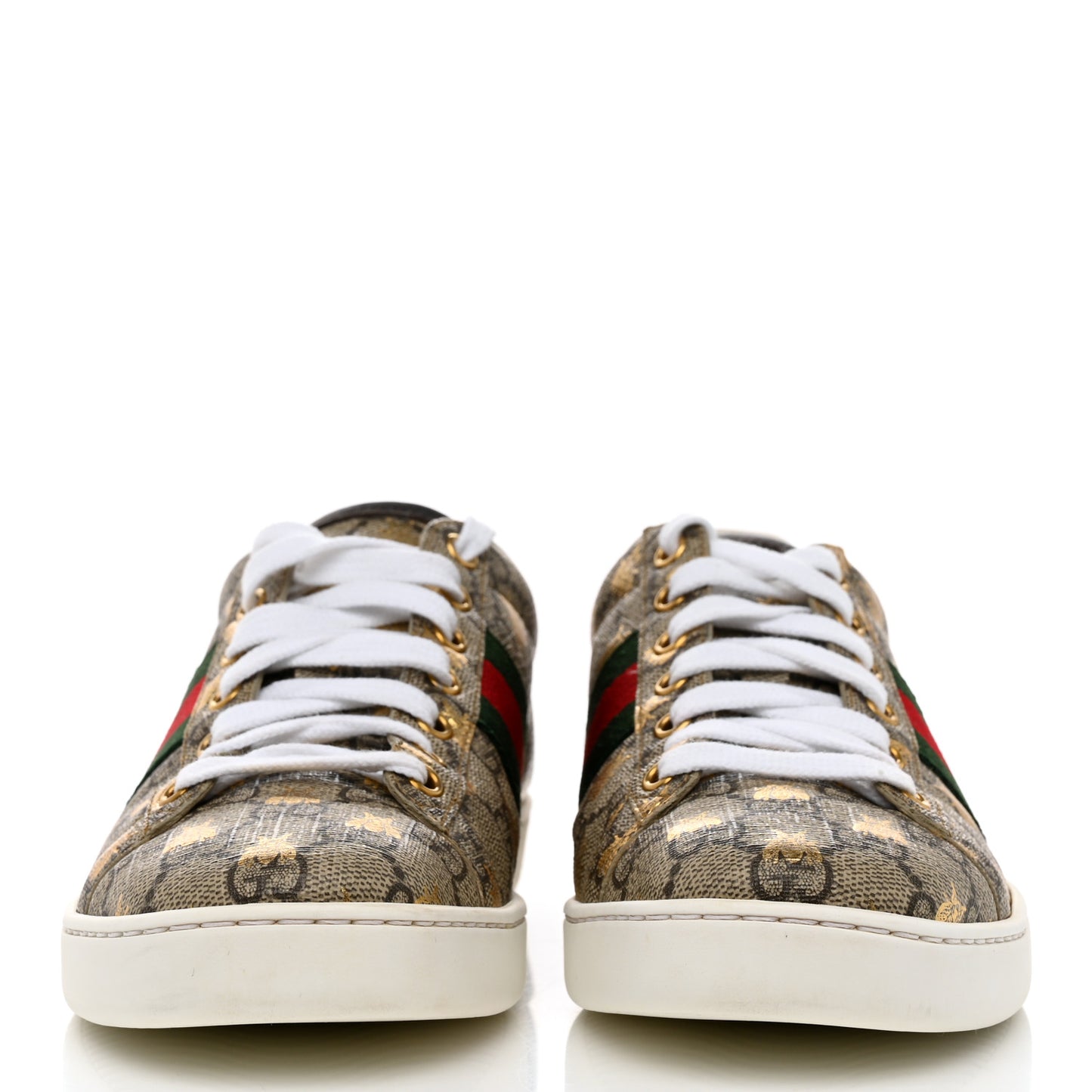 GG Supreme Monogram Bees Ayers Web Womens Ace Sneakers 38.5 Beige Oro Green Red