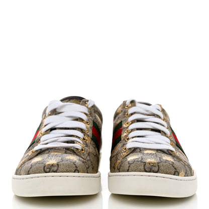 Gucci GG Supreme Monogram Bees Ayers Web Womens Ace Sneakers 38.5 Beige Oro Green Red 2 of 9