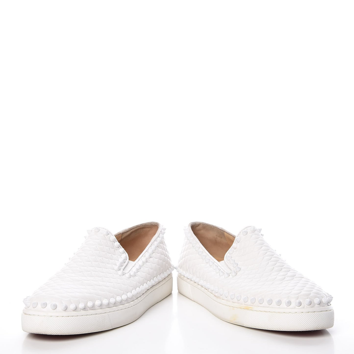 Nappa Scallop Embossed Spikes Roller Boat Flat 39 White