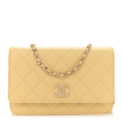 Chanel Caviar Quilted Studded CC Wallet on Chain WOC Yellow 1 of 10
